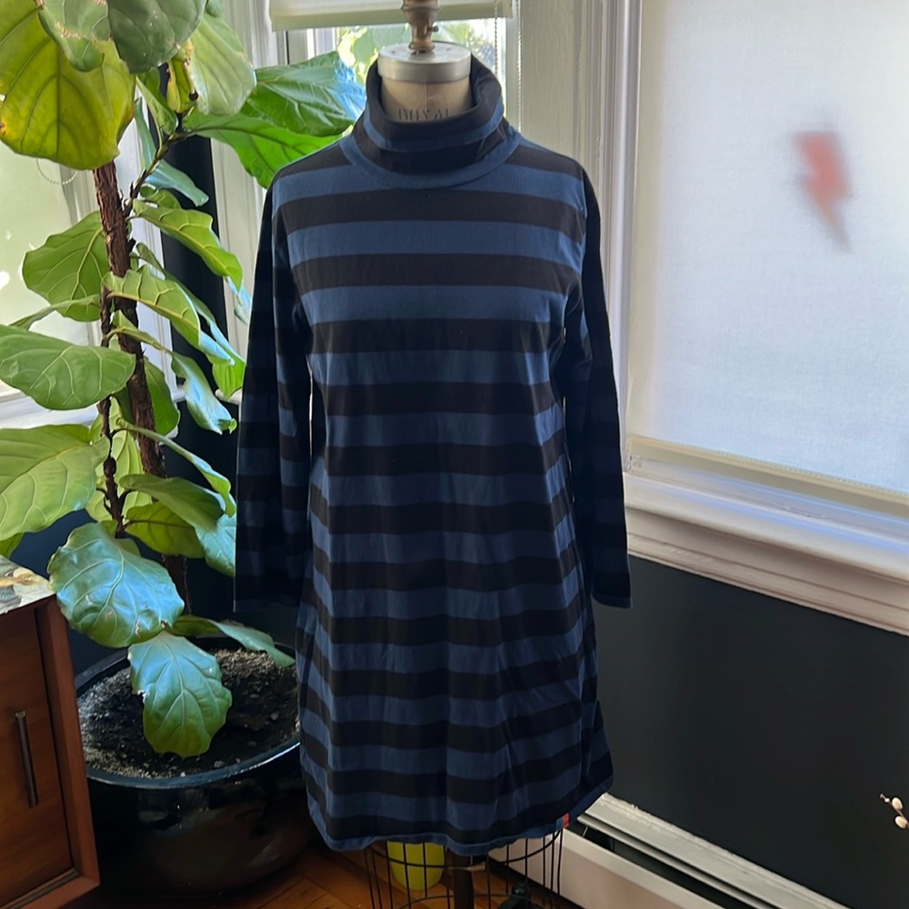KULE black and navy turtleneck striped stripe dress - large